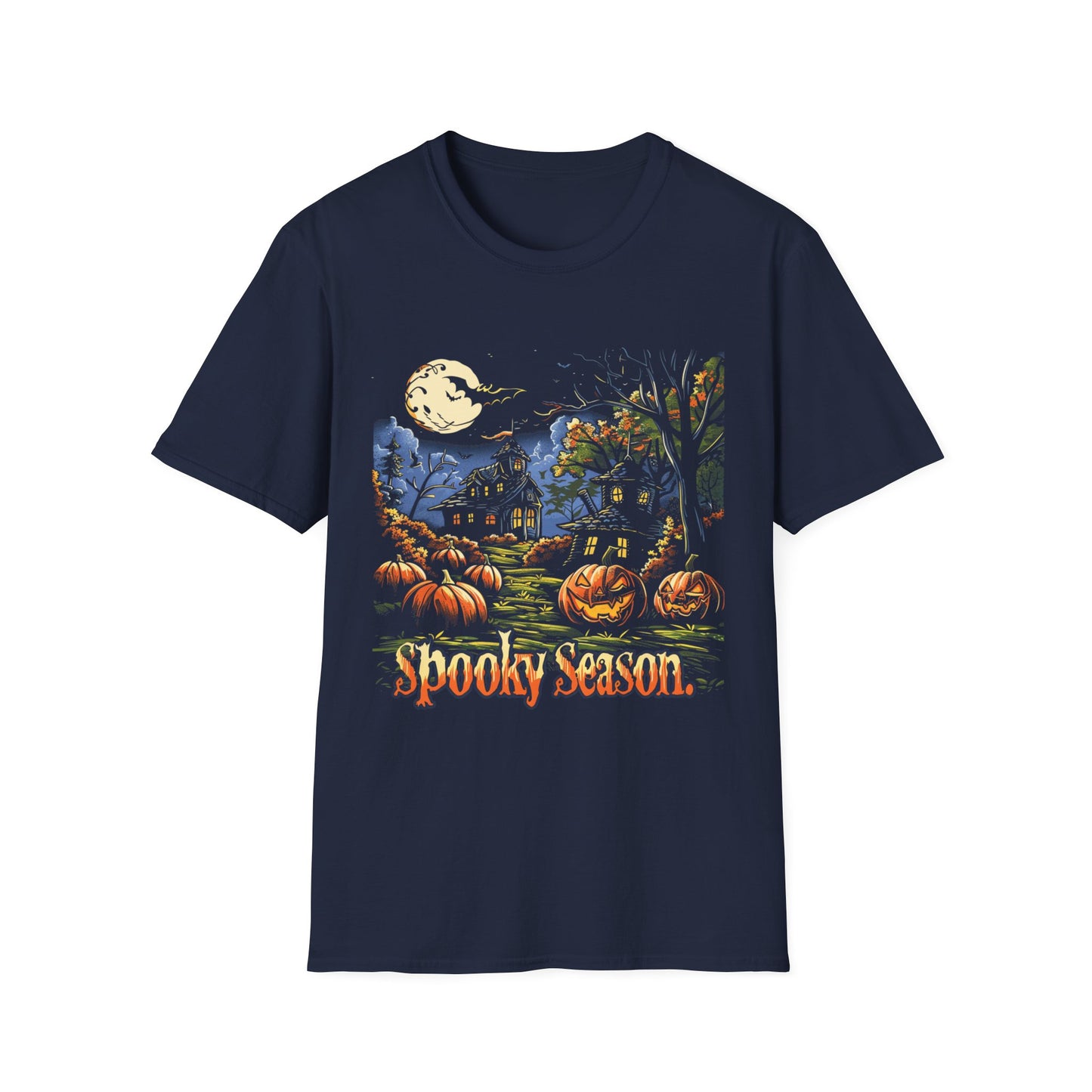 Spooky Season Halloween T-Shirt – Haunted House & Pumpkins
