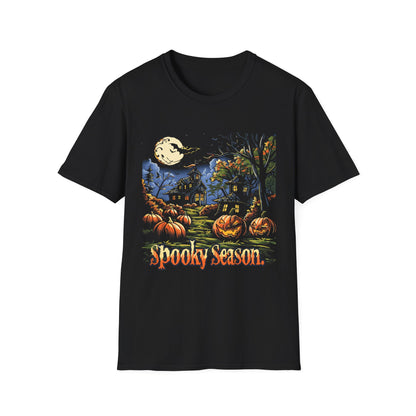 Spooky Season Halloween T-Shirt – Haunted House & Pumpkins