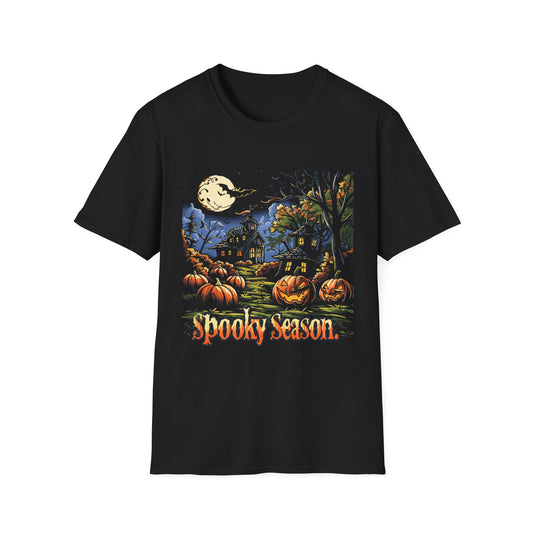 Spooky Season Halloween T-Shirt – Haunted House & Pumpkins